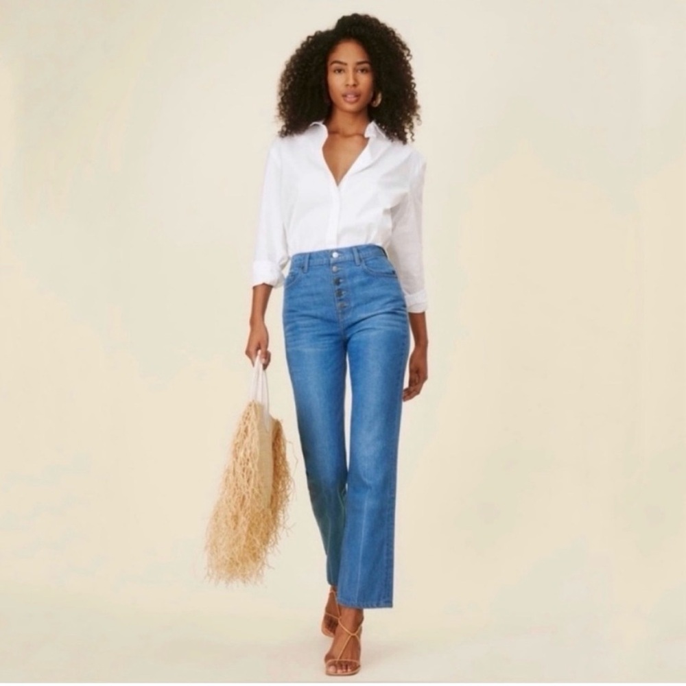 Reformation Cynthia Button Fly High Rise Straight Jeans in Zenia Wash size 26